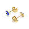 Arete Dormilona 02.213.0187.2 *PROMO* Oro Laminado, Diseño de Ojo Griego y Corazón, Esmaltado Azul, Tono Dorado