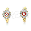 Argolla Huggie 02.213.0190.15 Oro Laminado, Diseño de Ojo Griego y Flor, con Blanca Zirconia Cubica, Esmaltado Rojo, Tono Dorado