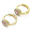 Argolla Huggie 02.213.0190.15 Oro Laminado, Diseño de Ojo Griego y Flor, con Blanca Zirconia Cubica, Esmaltado Rojo, Tono Dorado