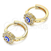 Argolla Huggie 02.213.0190.1.15 Oro Laminado, Diseño de Ojo Griego y Flor, con Zirconia Cubica Blanca, Esmaltado Azul, Tono Dorado