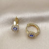 Argolla Huggie 02.213.0190.1.15 Oro Laminado, Diseño de Ojo Griego y Flor, con Zirconia Cubica Blanca, Esmaltado Azul, Tono Dorado