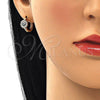 Argolla Huggie 02.213.0190.2.15 Oro Laminado, Diseño de Ojo Griego y Flor, con Blanca Zirconia Cubica, Esmaltado Verde, Tono Dorado