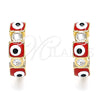 Argolla Huggie 02.213.0192.15 Oro Laminado, Diseño de Ojo Griego, con Blanca Zirconia Cubica, Esmaltado Rojo, Tono Dorado