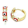 Argolla Huggie 02.213.0192.15 Oro Laminado, Diseño de Ojo Griego, con Blanca Zirconia Cubica, Esmaltado Rojo, Tono Dorado