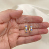 Argolla Huggie 02.213.0196.15 Oro Laminado, Diseño de Ojo Griego, con Zirconia Cubica Blanca, Esmaltado Azul, Tono Dorado
