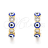 Argolla Huggie 02.213.0196.15 Oro Laminado, Diseño de Ojo Griego, con Zirconia Cubica Blanca, Esmaltado Azul, Tono Dorado
