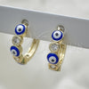 Argolla Huggie 02.213.0196.15 Oro Laminado, Diseño de Ojo Griego, con Zirconia Cubica Blanca, Esmaltado Azul, Tono Dorado