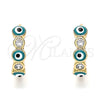 Argolla Huggie 02.213.0196.1.15 Oro Laminado, Diseño de Ojo Griego, con Blanca Zirconia Cubica, Esmaltado Verde, Tono Dorado