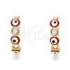 Argolla Huggie 02.213.0196.2.15 Oro Laminado, Diseño de Ojo Griego, con Blanca Zirconia Cubica, Esmaltado Rojo, Tono Dorado