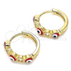 Argolla Huggie 02.213.0196.2.15 Oro Laminado, Diseño de Ojo Griego, con Blanca Zirconia Cubica, Esmaltado Rojo, Tono Dorado