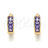 Argolla Huggie 02.213.0207.12 Oro Laminado, con Amatista Zirconia Cubica, Pulido, Tono Dorado