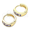 Argolla Huggie 02.213.0207.12 Oro Laminado, con Amatista Zirconia Cubica, Pulido, Tono Dorado