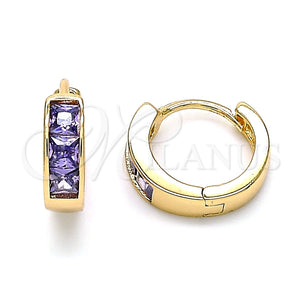 Argolla Huggie 02.213.0207.12 Oro Laminado, con Amatista Zirconia Cubica, Pulido, Tono Dorado