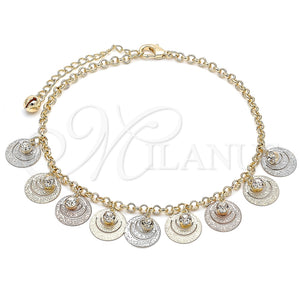 Tobillera de Dije 03.331.0075.10 Oro Laminado, Diseño de File, con Blanca Cristal, Pulido, Tres Tonos (03 MM Thickness, 10 Inches Length)