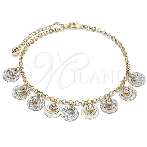 Tobillera de Dije 03.331.0075.10 Oro Laminado, Diseño de File, con Blanca Cristal, Pulido, Tres Tonos (03 MM Thickness, 10 Inches Length)