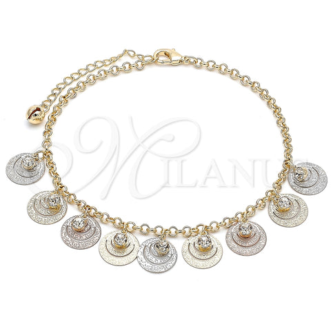 Tobillera de Dije 03.331.0075.10 Oro Laminado, Diseño de File, con Blanca Cristal, Pulido, Tres Tonos (03 MM Thickness, 10 Inches Length)