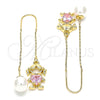 Arete Violador 02.380.0025.1 Oro Laminado, Diseño de Niñita Pequeña y Corazón, con Rosado Zirconia Cubica, Pulido, Tono Dorado
