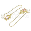 Arete Violador 02.380.0025.1 Oro Laminado, Diseño de Niñita Pequeña y Corazón, con Rosado Zirconia Cubica, Pulido, Tono Dorado
