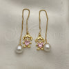 Arete Violador 02.380.0025.1 Oro Laminado, Diseño de Niñita Pequeña y Corazón, con Rosado Zirconia Cubica, Pulido, Tono Dorado