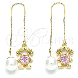 Arete Violador 02.380.0025.1 Oro Laminado, Diseño de Niñita Pequeña y Corazón, con Rosado Zirconia Cubica, Pulido, Tono Dorado