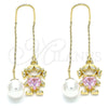 Arete Violador 02.380.0025.1 Oro Laminado, Diseño de Niñita Pequeña y Corazón, con Rosado Zirconia Cubica, Pulido, Tono Dorado