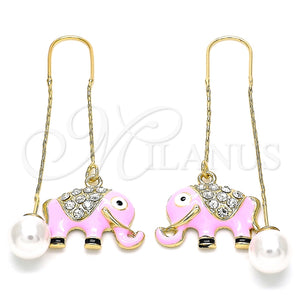 Arete Violador 02.380.0029 Oro Laminado, Diseño de Elefante, con Blanca Cristal, Esmaltado Rosado, Tono Dorado