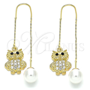 Arete Violador 02.380.0030 Oro Laminado, Diseño de Búho, con Blanca and Negro Cristal, Pulido, Tono Dorado