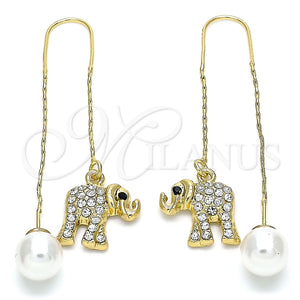 Arete Violador 02.380.0032 Oro Laminado, Diseño de Elefante, con Blanca and Negro Cristal, Pulido, Tono Dorado