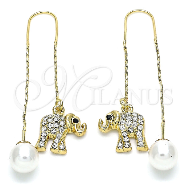 Arete Violador 02.380.0032 Oro Laminado, Diseño de Elefante, con Blanca and Negro Cristal, Pulido, Tono Dorado