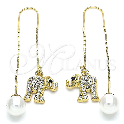 Arete Violador 02.380.0032 Oro Laminado, Diseño de Elefante, con Blanca and Negro Cristal, Pulido, Tono Dorado