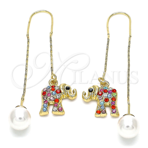 Arete Violador 02.380.0032.1 Oro Laminado, Diseño de Elefante, con Multicolor Cristal, Pulido, Tono Dorado