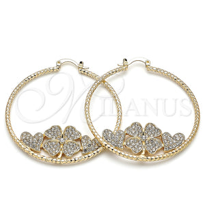Argolla Grande 02.380.0036.1.50 Oro Laminado, Diseño de Trébol de Cuatro Hojas y Corazón, con Blanca Cristal, Diamantado, Tono Dorado