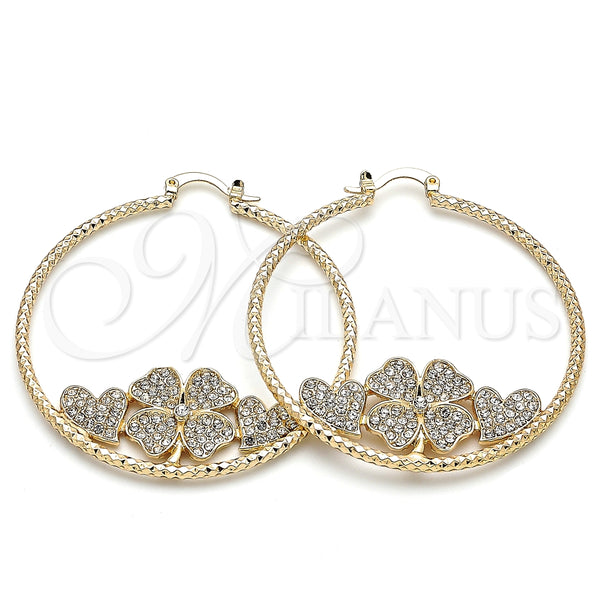 Argolla Grande 02.380.0036.1.50 Oro Laminado, Diseño de Trébol de Cuatro Hojas y Corazón, con Blanca Cristal, Diamantado, Tono Dorado