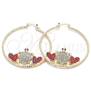 Argolla Grande 02.380.0037.50 Oro Laminado, Diseño de Tortuga y Corazón, con Granate and Blanca Cristal, Diamantado, Tono Dorado