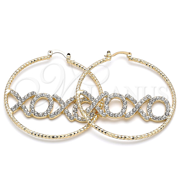 Argolla Grande 02.380.0038.50 Oro Laminado, Diseño de Besos y Abrazos, con Blanca Cristal, Diamantado, Tono Dorado