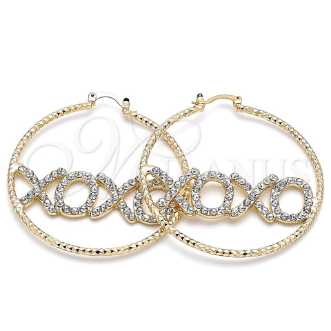 Argolla Grande 02.380.0038.50 Oro Laminado, Diseño de Besos y Abrazos, con Blanca Cristal, Diamantado, Tono Dorado