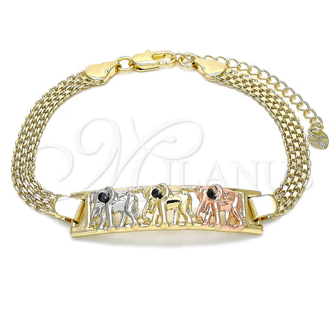 Pulsera Elegante 03.380.0019.08 Oro Laminado, Diseño de Elefante, con Negro Cristal, Pulido, Tres Tonos (05 MM Thickness, 8 Inches Length)