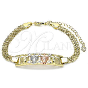 Pulsera Elegante 03.380.0021.08 Oro Laminado, Diseño de Tortuga, con Blanca Cristal, Pulido, Tres Tonos (05 MM Thickness, 8 Inches Length)