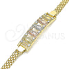 Pulsera Elegante 03.380.0022.08 Oro Laminado, Diseño de Guadalupe, con Blanca Cristal, Pulido, Tres Tonos (05 MM Thickness, 8 Inches Length)