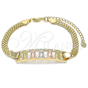 Pulsera Elegante 03.380.0022.08 Oro Laminado, Diseño de Guadalupe, con Blanca Cristal, Pulido, Tres Tonos (05 MM Thickness, 8 Inches Length)