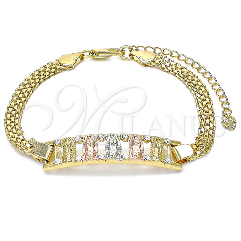 Pulsera Elegante 03.380.0022.08 Oro Laminado, Diseño de Guadalupe, con Blanca Cristal, Pulido, Tres Tonos (05 MM Thickness, 8 Inches Length)
