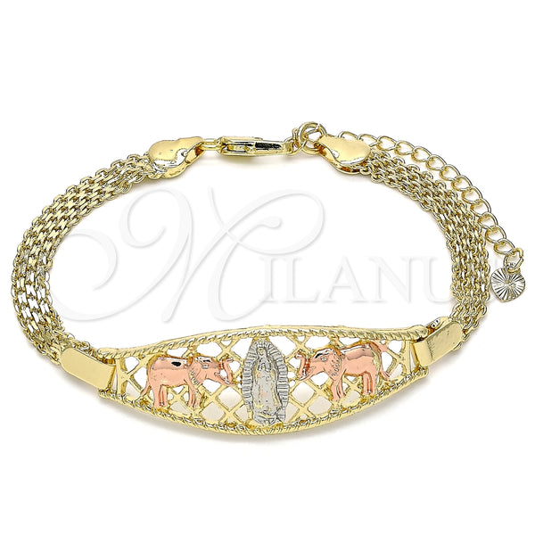 Pulsera Elegante 03.380.0025.07 Oro Laminado, Diseño de Guadalupe y Elefante, Pulido, Tres Tonos (05 MM Thickness, 7 Inches Length)