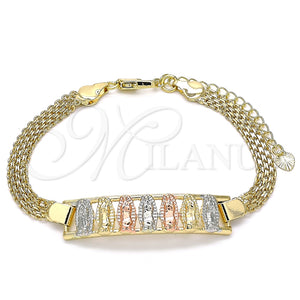 Pulsera Elegante 03.380.0026.07 Oro Laminado, Diseño de Guadalupe, Pulido, Tres Tonos (05 MM Thickness, 7 Inches Length)