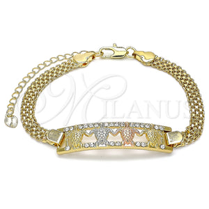 Pulsera Elegante 03.380.0027.08 Oro Laminado, Diseño de Tortuga, con Blanca Cristal, Pulido, Tres Tonos (05 MM Thickness, 8 Inches Length)