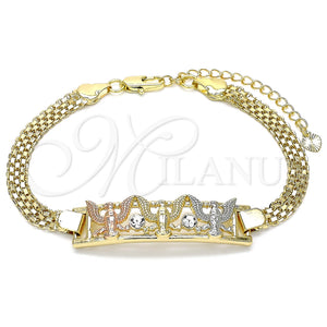 Pulsera Elegante 03.380.0028.08 Oro Laminado, Diseño de Águila, con Blanca Cristal, Pulido, Tres Tonos (05 MM Thickness, 8 Inches Length)