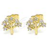 Arete Dormilona 02.210.0445 Oro Laminado, Diseño de Ãrbol, con Blanca Zirconia Cubica, Pulido, Tono Dorado
