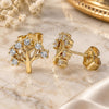Arete Dormilona 02.210.0445 Oro Laminado, Diseño de Ãrbol, con Zirconia Cubica Blanca, Pulido, Tono Dorado