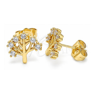 Arete Dormilona 02.210.0445 Oro Laminado, Diseño de Ãrbol, con Zirconia Cubica Blanca, Pulido, Tono Dorado