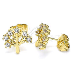 Arete Dormilona 02.210.0445 Oro Laminado, Diseño de Ãrbol, con Blanca Zirconia Cubica, Pulido, Tono Dorado
