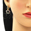 Argolla Huggie 02.210.0447.2.15 Oro Laminado, Diseño de Flor, con Multicolor Micro Pave, Pulido, Tono Dorado